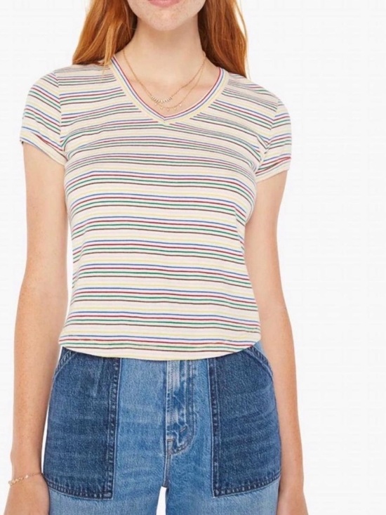 MOTHER Tops - MOTHER The Itty Bitty Throwback Tee Rainbow Stripe V-Neck Large